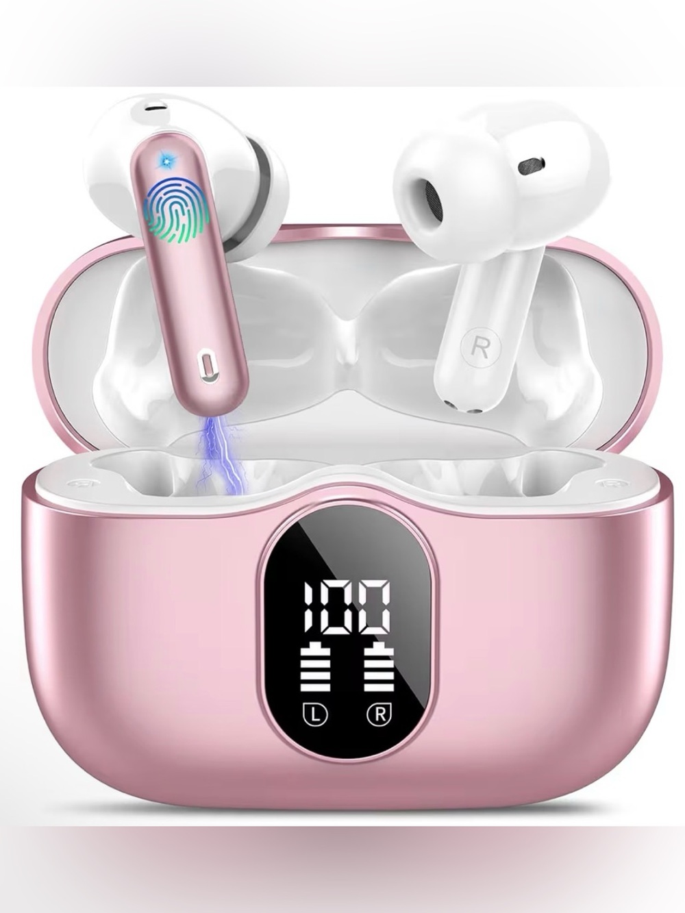 NWT NIB Wireless Pink Gold Wireless Bluetooth Earbuds with LED Display